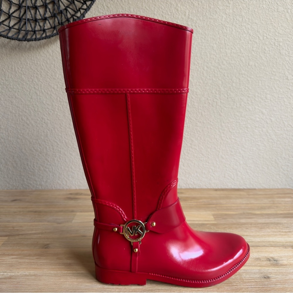 Michael Kors Women's Fulton Harness Red Tall Rubber Rain Boots Size 9 - Picture 6 of 10